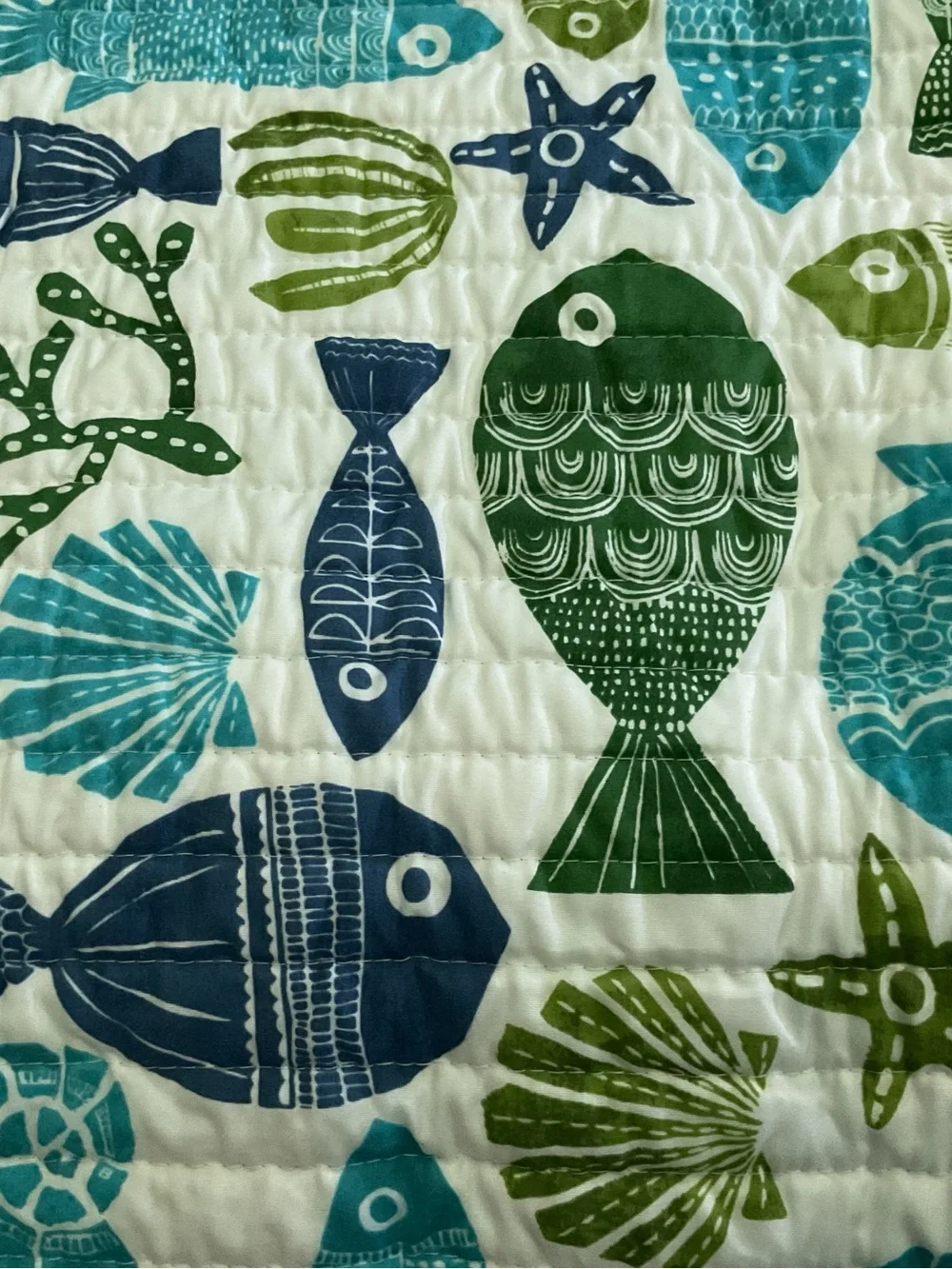 Coastal Fish Quilted Throw in Teal & Green Reversible King